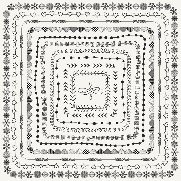 矢量黑色手绘涂鸦框架和边界图片下载