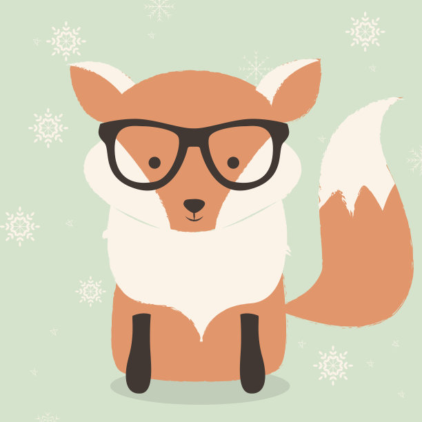 圣诞快乐的明信片与可爱的潮人戴眼镜的橙色狐狸图片下载