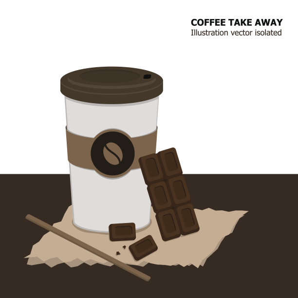 咖啡杯外卖和巧克力棒。图片下载