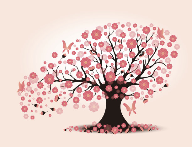 装饰美丽的樱花与背景树图片下载