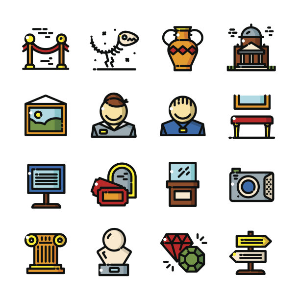 细线博物馆图标集，矢量插图图片下载