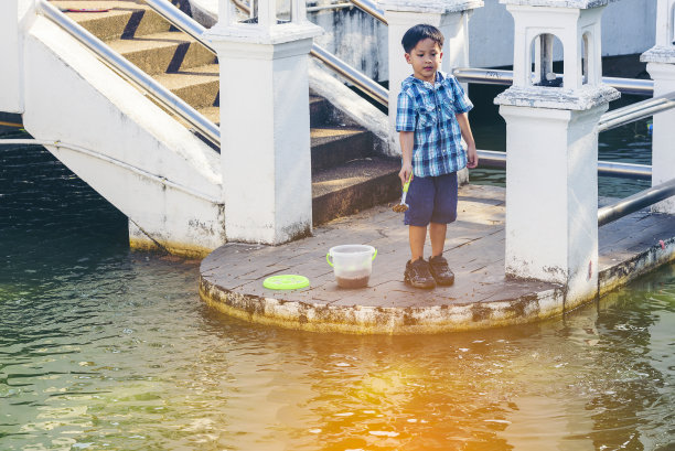 孩子喂鱼图片下载