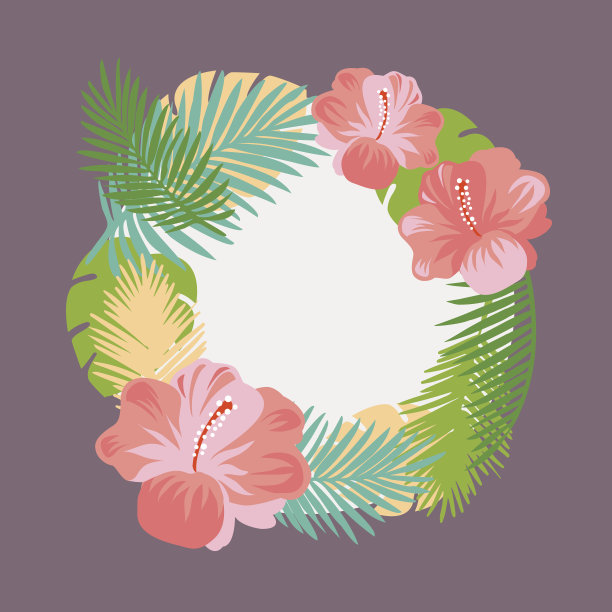 夏季热带花卉异域花环矢量背景素材图片