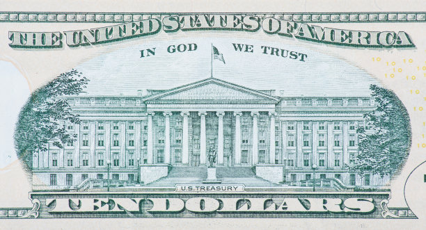 10美元纸币背面的美国财政部图片下载