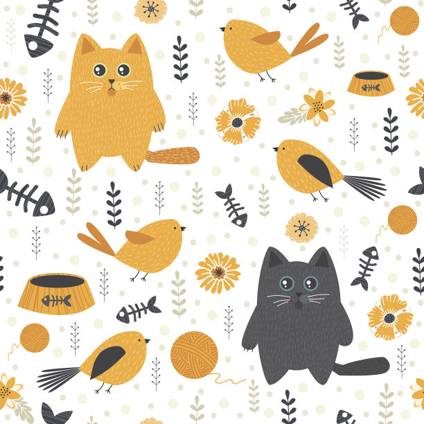 无缝图案与可爱的猫图片下载