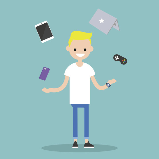 金发小男孩摆弄电子设备图片下载