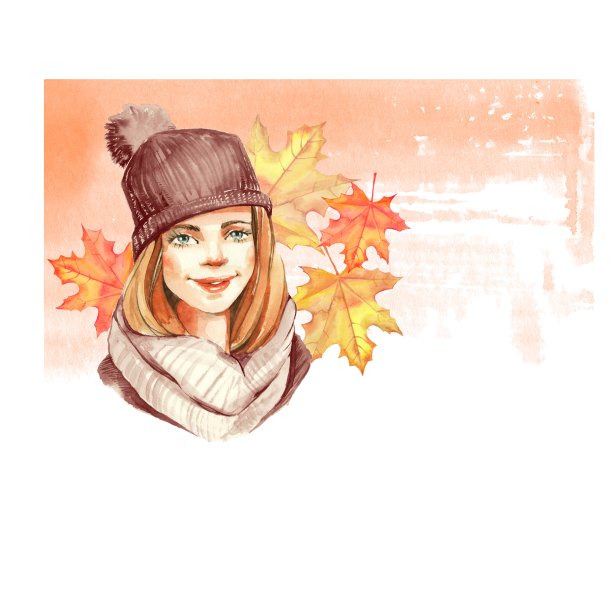 秋天的女孩。水彩插图与地方的文本1素材图片