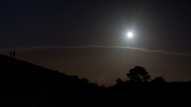 猎人的月亮与树木和人的剪影图片下载