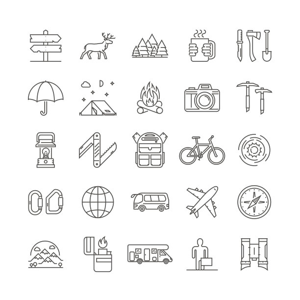 系列图标露营，徒步旅行和旅游图片下载
