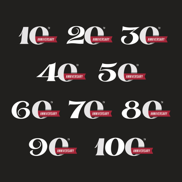 从10年到100年的一套周年纪念标志图片下载