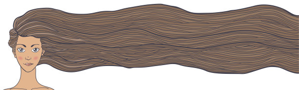 向量插图肖像的一个年轻的女人长头发。图片下载