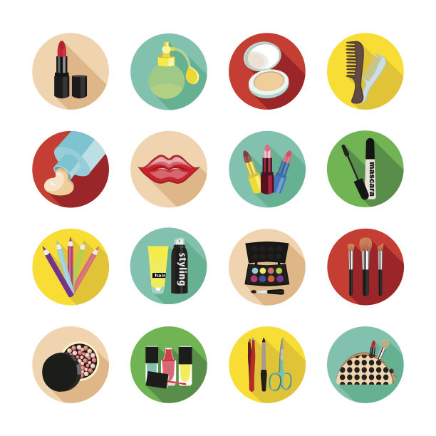 化妆品矢量设置图标。彩妆产品的图标图片下载