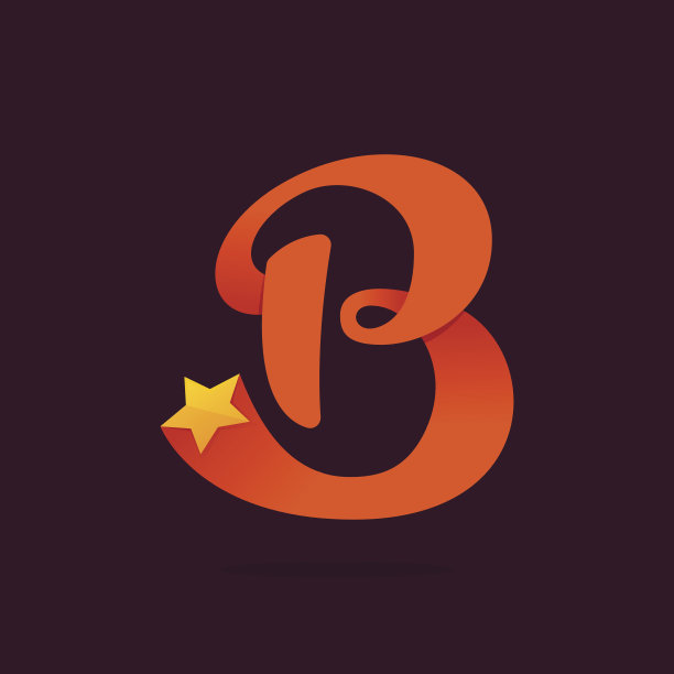 金色星星B字母丝带图标图片下载