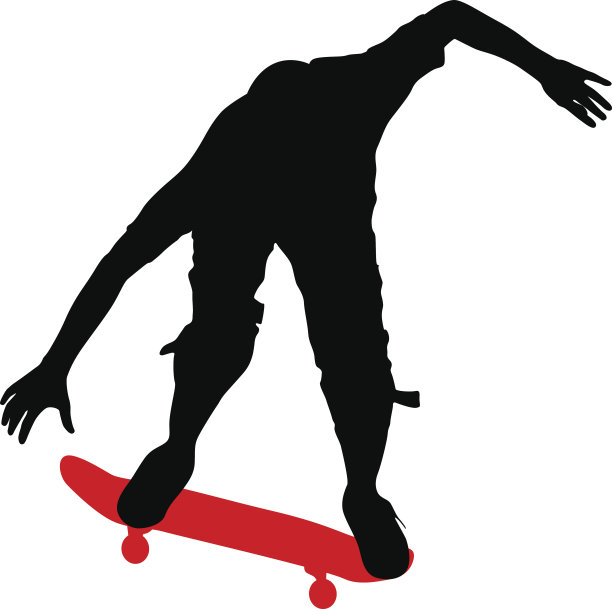 剪影一个滑板运动员表演跳跃。矢量图图片下载