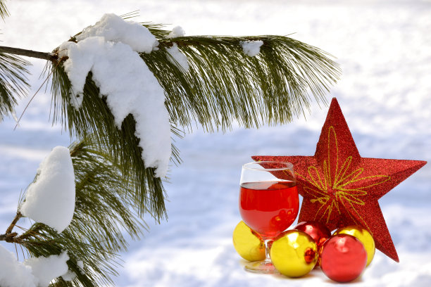 新年和圣诞场景用红酒摩拉维亚星图片下载
