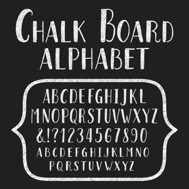 粉笔板字体。手绘字母表。图片下载