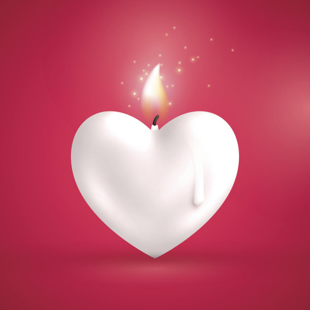 红色背景上的白色心形蜡烛图片下载