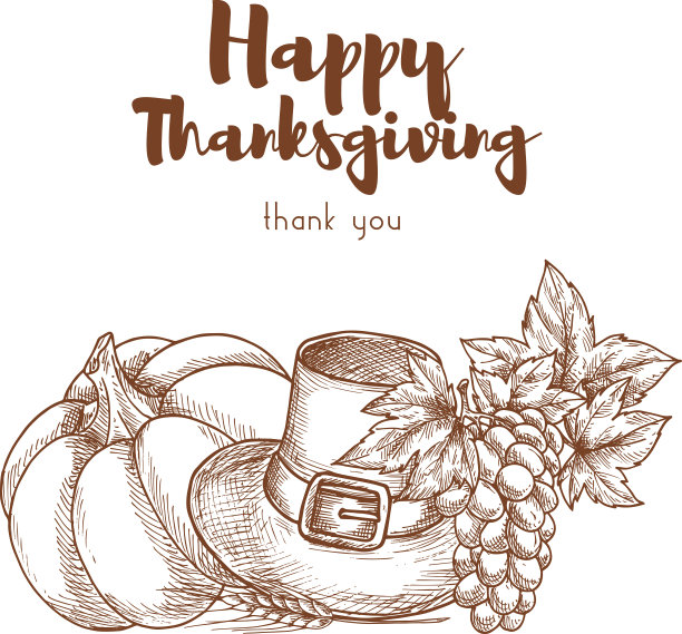 感恩节素描复古贺卡图片下载