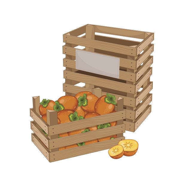 木箱装满孤立的柿子向量图片下载