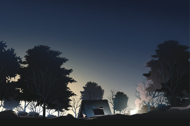 日出时在森林深处露营图片下载