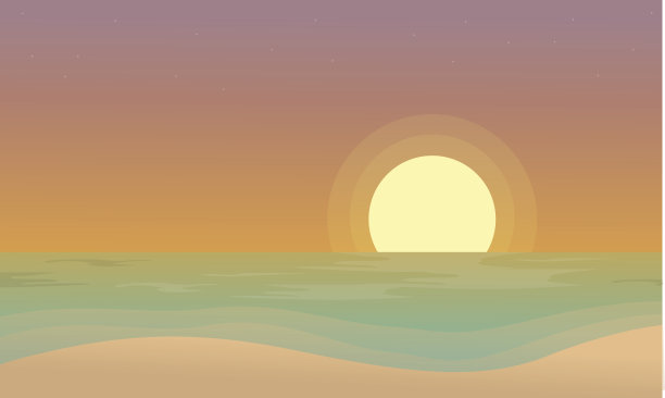 在日落的海滩景色的剪影图片下载