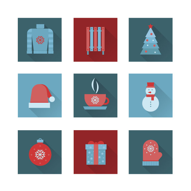 冬天的图标集。圣诞图标，平面设计。图片下载