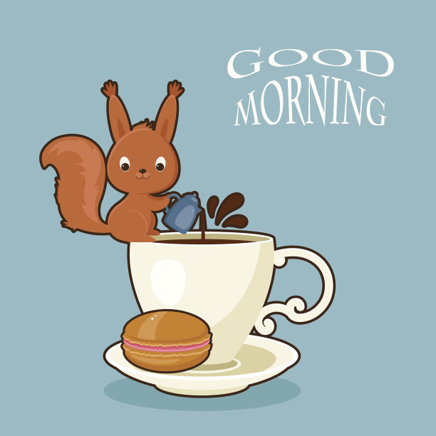 松鼠把咖啡倒进杯子里图片下载