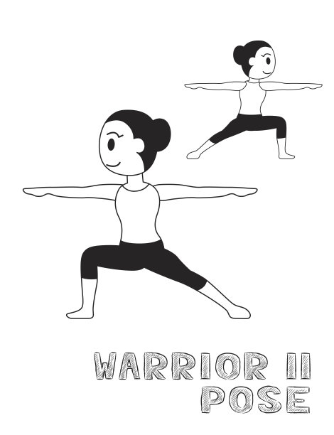瑜伽武士2姿态卡通矢量插图单色图片下载