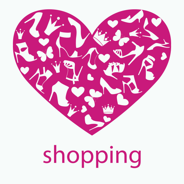 这颗心是由高跟鞋，皇冠，蝴蝶做成的。图片下载