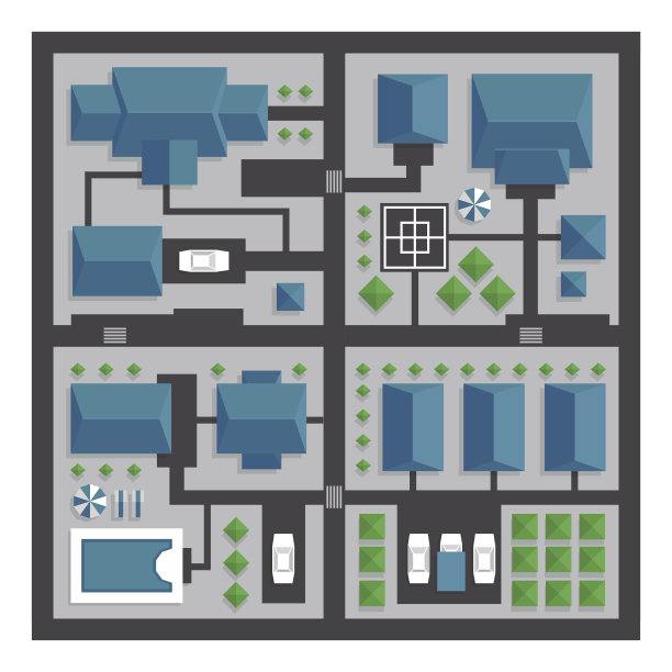 顶视图地图的城市与街道和房屋。图片下载