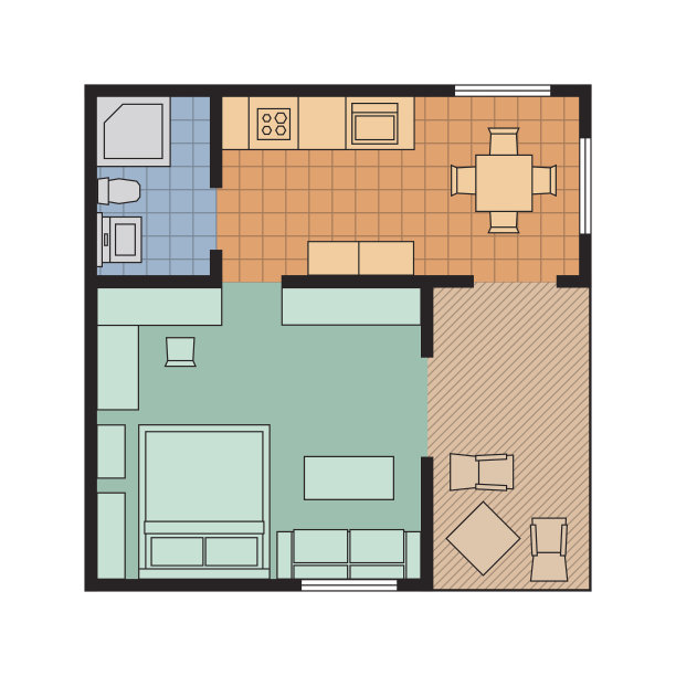 矢量平面投影公寓。有家具的小房子计划。图片下载