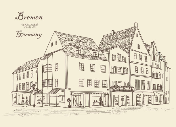 老城区的街头咖啡馆。城市复古的背景。欧洲旅游卡。图片下载