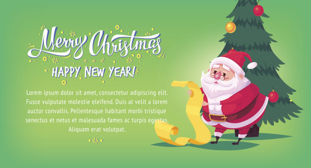 可爱的卡通圣诞老人在读礼物清单图片下载