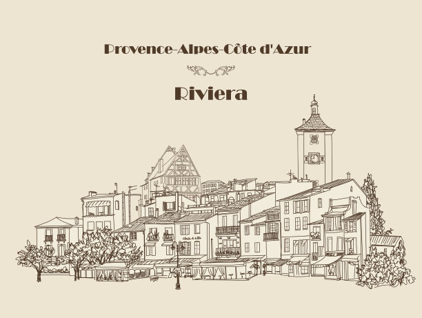 古城的观点。城市景观:街头咖啡馆、小巷。法国法国里维埃拉。图片下载