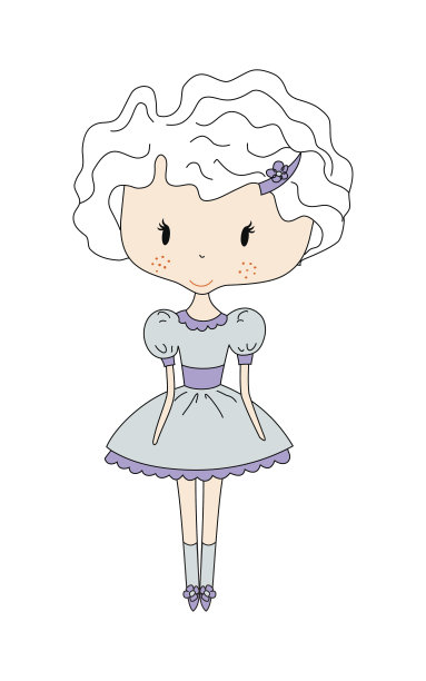 插图的一个可爱的小娃娃女孩与花。设计图片下载