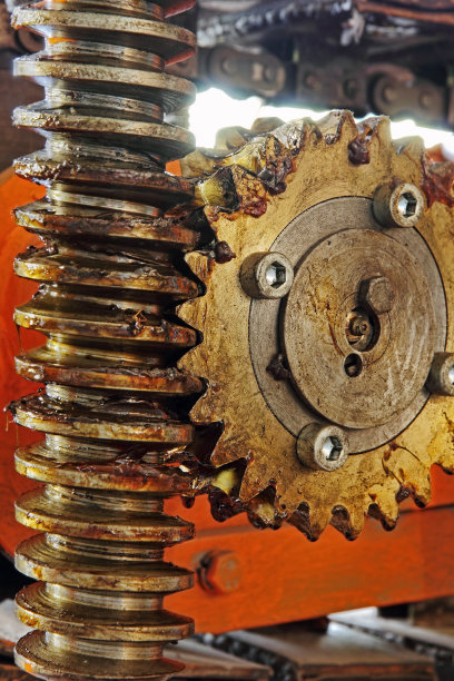 工业机械的齿轮、齿轮、螺杆。图片下载