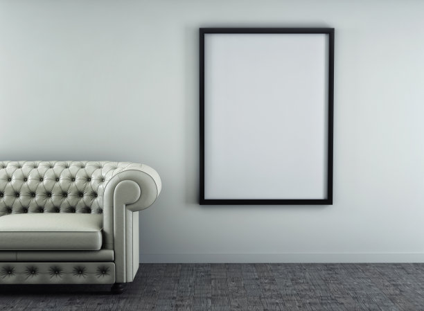 真皮沙发，白色房间，木地板。3 d图片下载