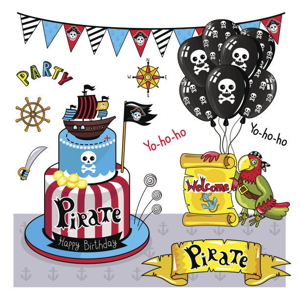 海盗党元素向量上的白色背景图片下载