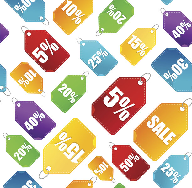 彩色销售标签背景图案。向量图片下载