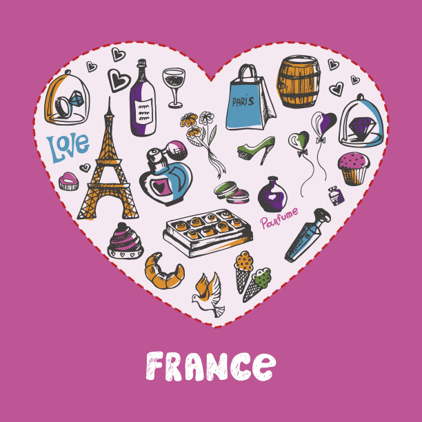 伟大的法国彩色涂鸦矢量收藏图片下载