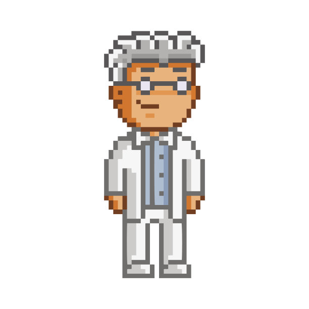 白色背景上的矢量像素艺术科学家。图片下载