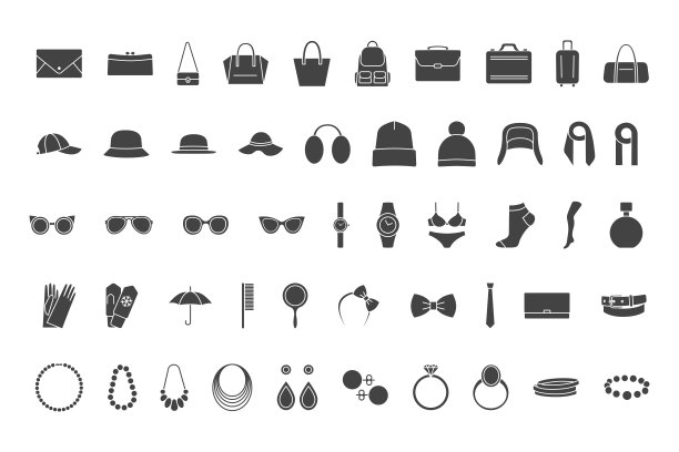 黑色图标配件:包，帽子，珠宝，眼镜图片下载