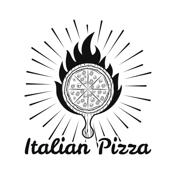 披萨的徽章。烹饪披萨。传统的意大利美食。向量图片下载