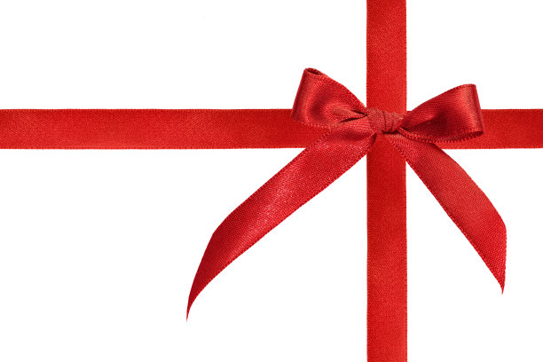 闪亮的红色缎带上的白色背景与复制空间素材图片