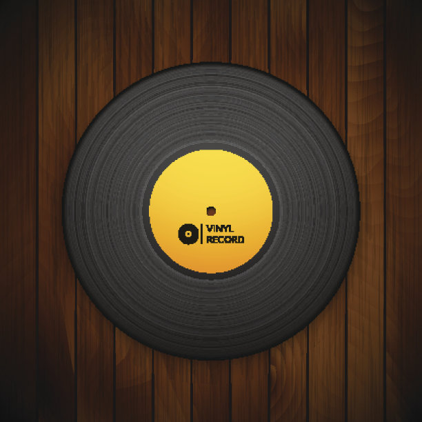 黑色复古黑胶唱片孤立在红木纹理背景图片下载