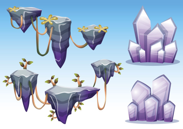 卡通矢量浮动岛屿对象与分离的层图片下载