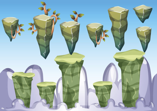 卡通矢量浮动岛屿对象与分离的层图片下载
