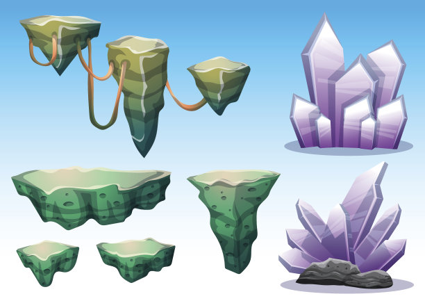 卡通矢量浮动岛屿对象与分离的层图片下载