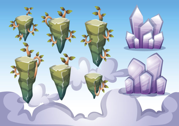 卡通矢量浮动岛屿对象与分离的层图片下载