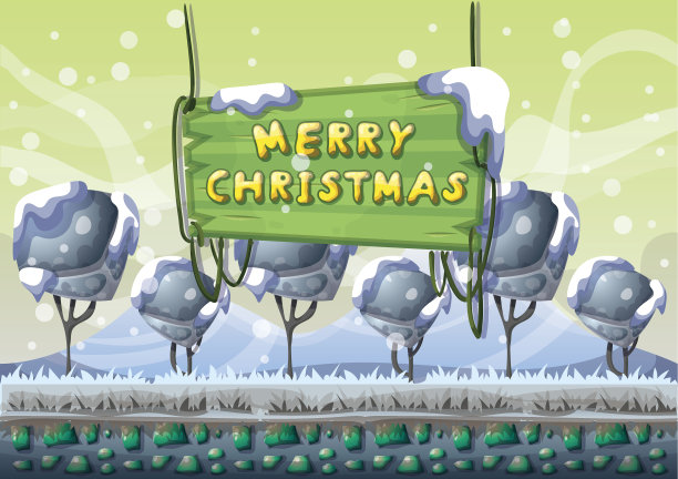 卡通矢量雪景背景与分离的层图片下载